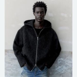 H&M ATELIER FUZZY WOOL-BLEND HOODED JACKET Men's, Size L